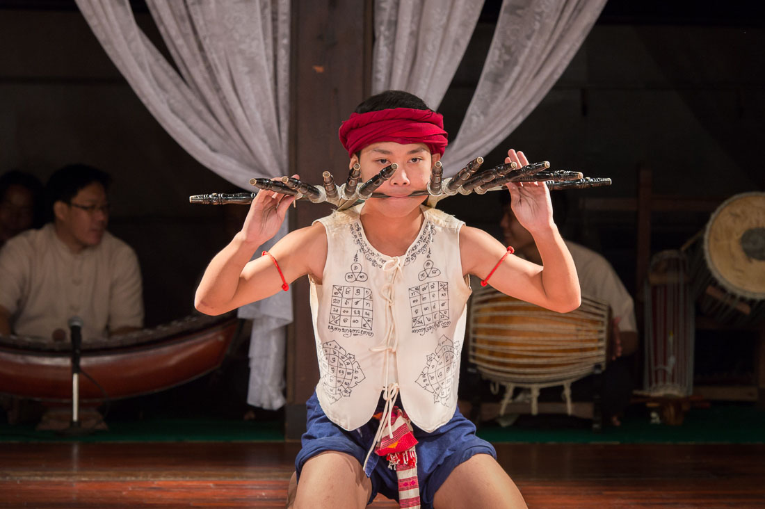 Performing a traditional dance with spades, Chiang Mai, Kingdom of Thailand, Indochina, South East Asia.