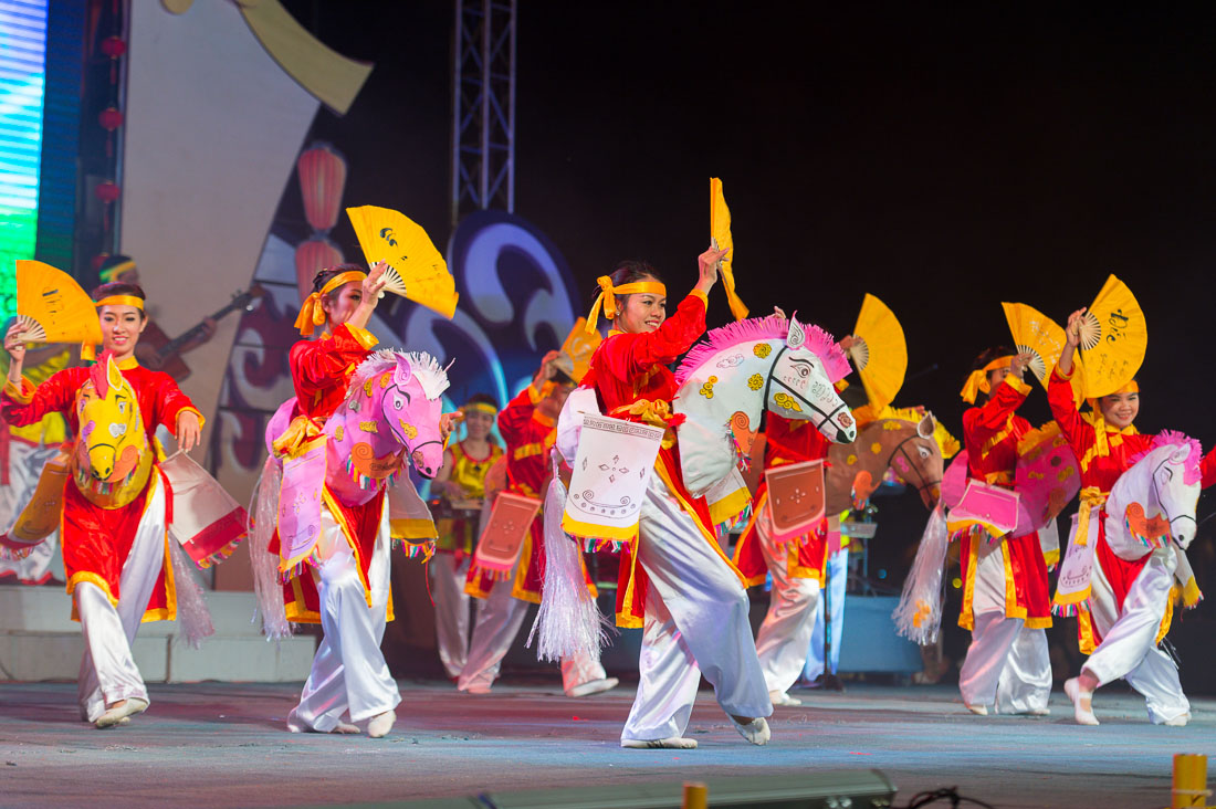 Folkloristic dances for 2014 lunar New Year Tet celebration, Hoi An, Quang Nam Province, Viet Nam, Indochina, South East Asia.