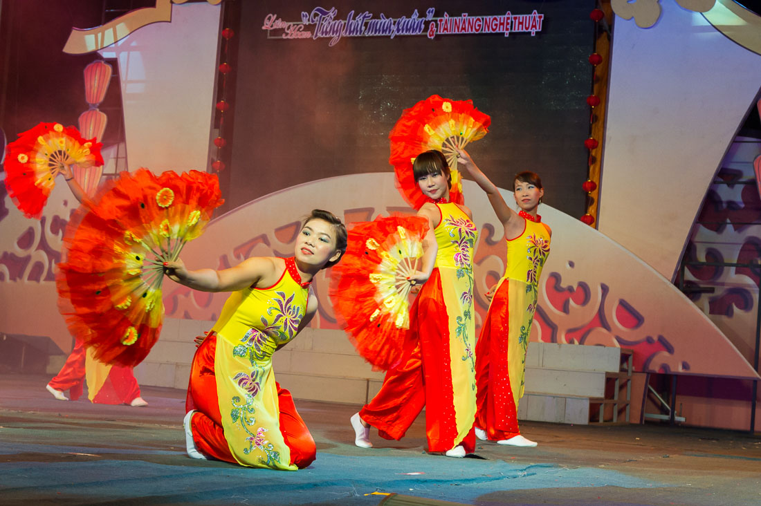 Folkloristic dances for 2014 lunar New Year Tet celebration, Hoi An, Quang Nam Province, Viet Nam, Indochina, South East Asia.