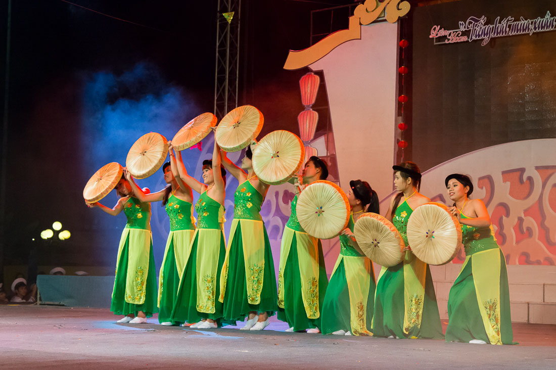 Folkloristic dances for 2014 lunar New Year Tet celebration, Hoi An, Quang Nam Province, Viet Nam, Indochina, South East Asia.