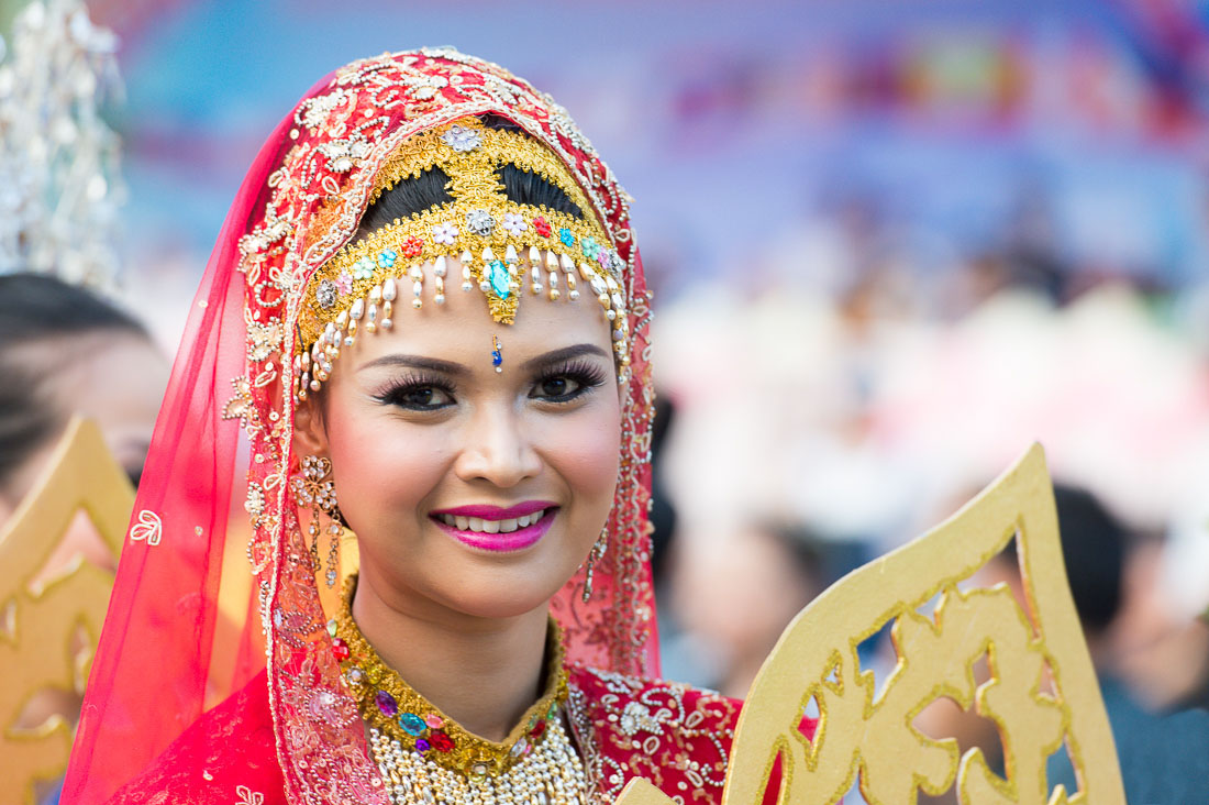 Artist from Myanmar, wearing a traditional costume, during the Hue Festival 2014, Thua ThienâHue Province, Viet Nam, Indochina, South East Asia.