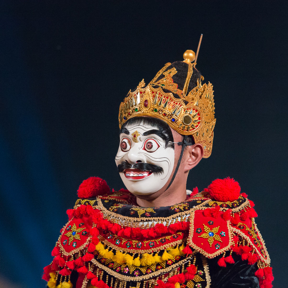 Indonesian artist wearing traditional costume with mask, performing at the Hue Festival 2014, Thua ThienâHue Province, Viet Nam, Indochina, South East Asia.