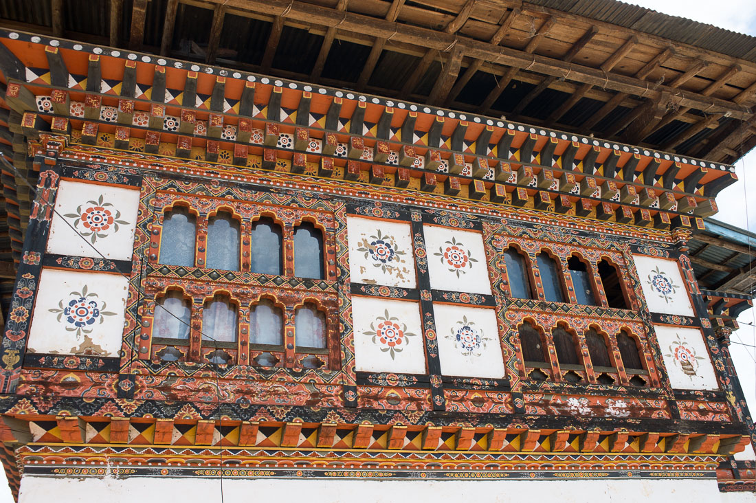 Traditional Bhutanese windows at Punakha Dzong, Kingdom of Bhutan, Asia