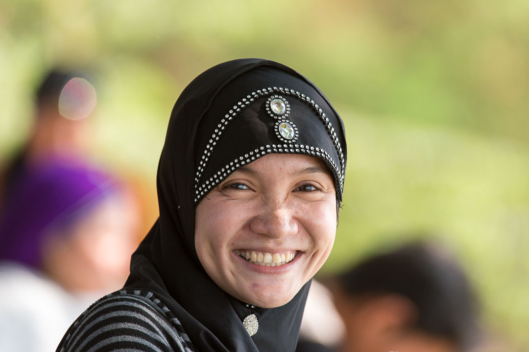 A young and beautiful Cham Muslim wearing her hijab, Kratie, Ratanakiri province. Kingdom of Cambodia, Indochina, South East Asia