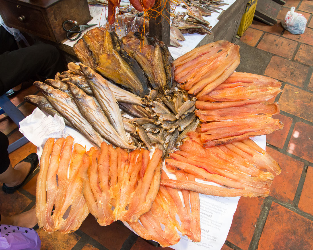 Dry fishes for sale at the market in Phnom Penh; Kingdom of Cambodia, Indochina, South East Asia.