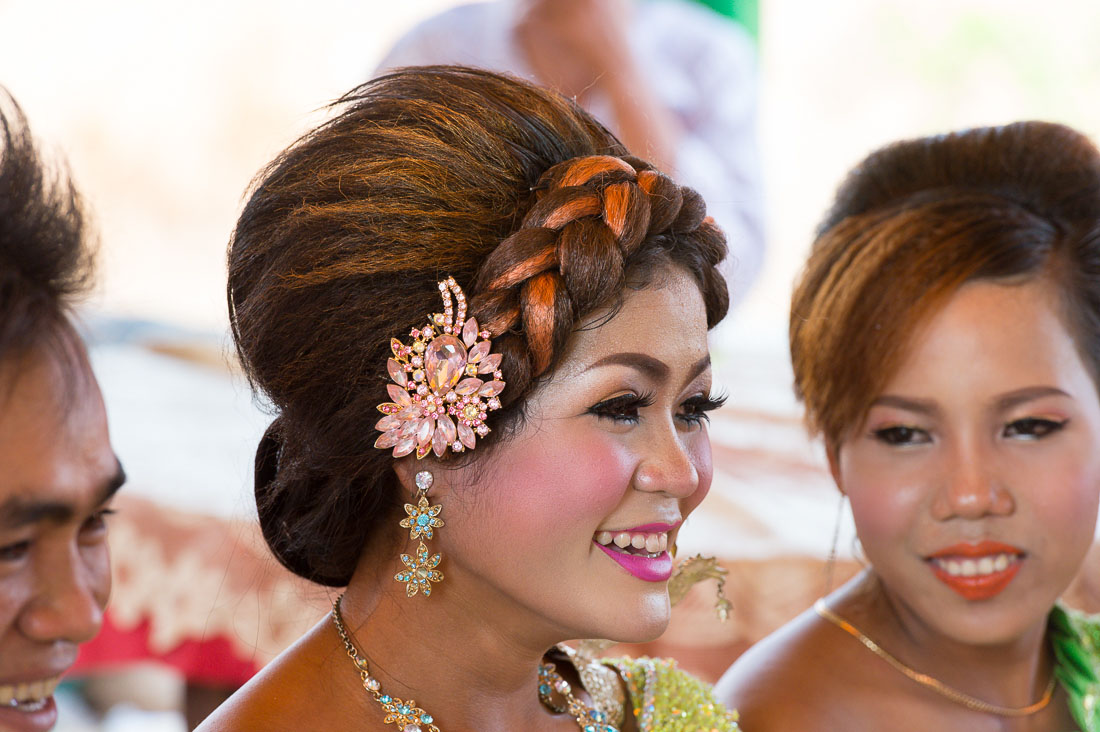 The bride at the wedding cerimony in rural Cambodia, wearing the traditional costume. Kingdom of cambodia, Indochina, South East Asia