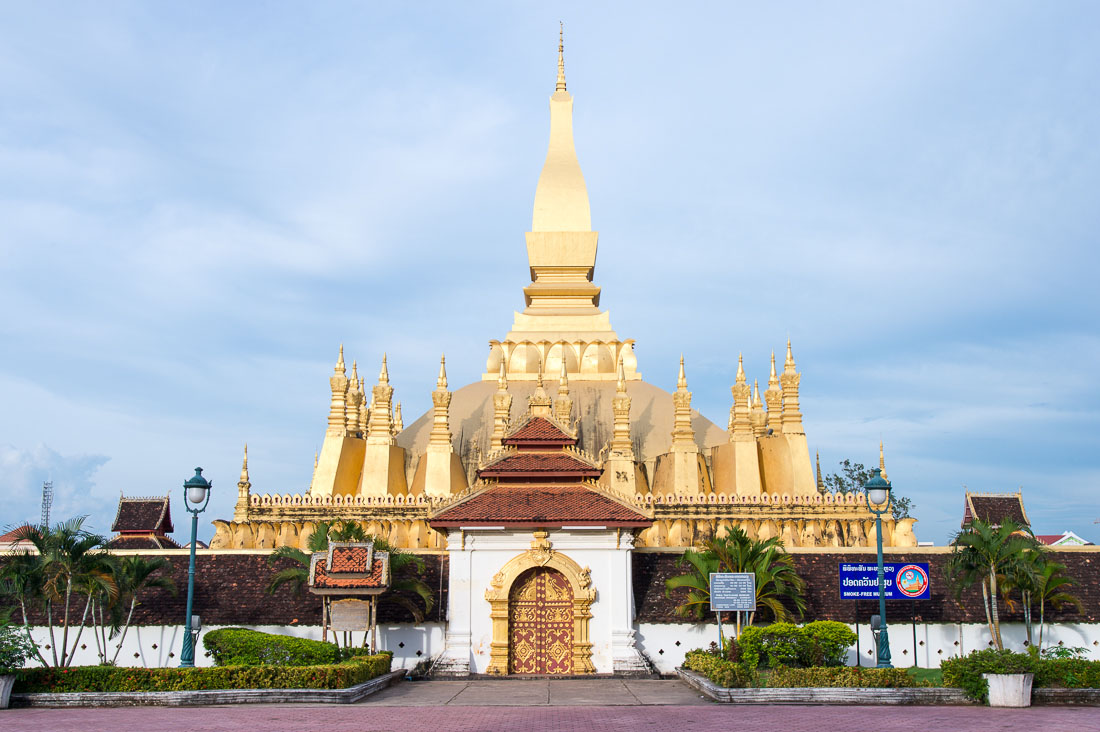 Pha That Luang, the Great Sacred Reliquary, is believed a piece of Buddha's breastbone is preserved inside this stupa; Vientiane, Lao PDR, Indochina, South East Asia.