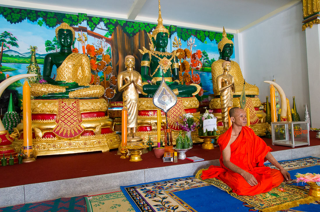 A  buddhist monk in Wat Phousalao, Pakse, Lao PDR, Lao, Indochina, South East Asia.