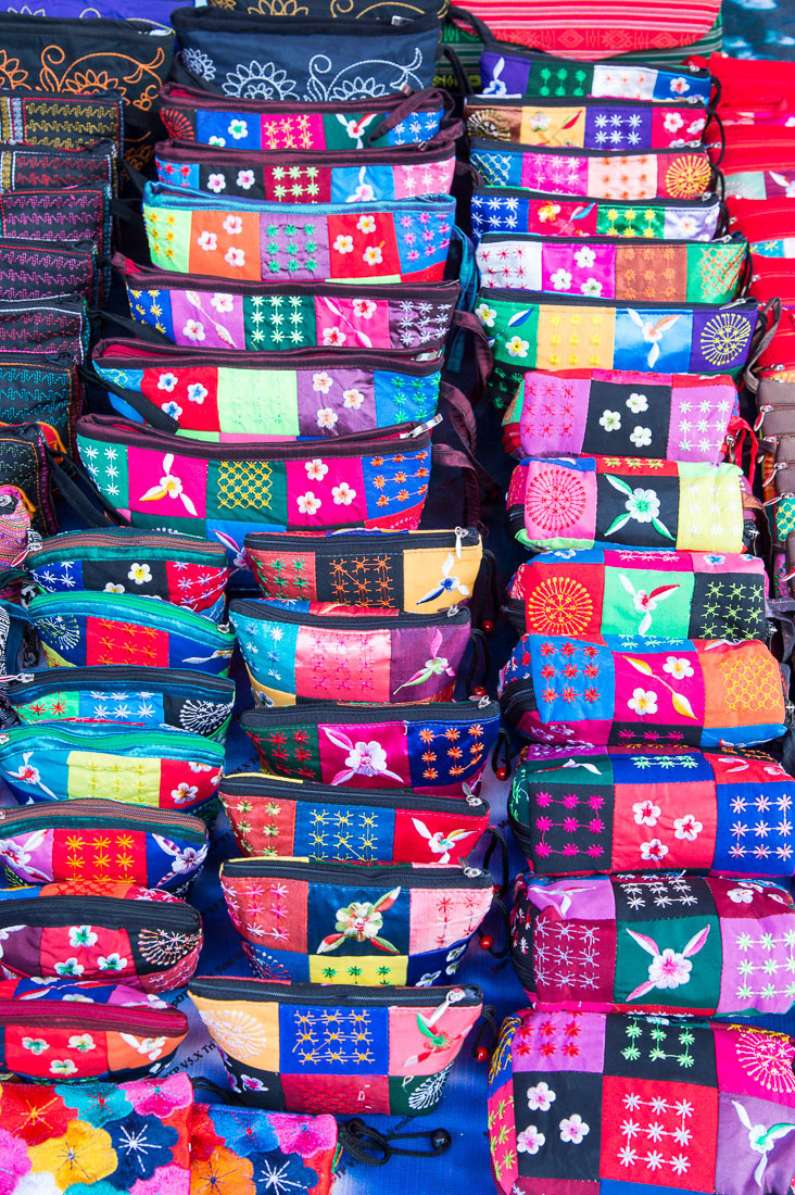 Colorful bags at the market in Luang Prabang, Lao PDR, Indochina, SDouth East Asia