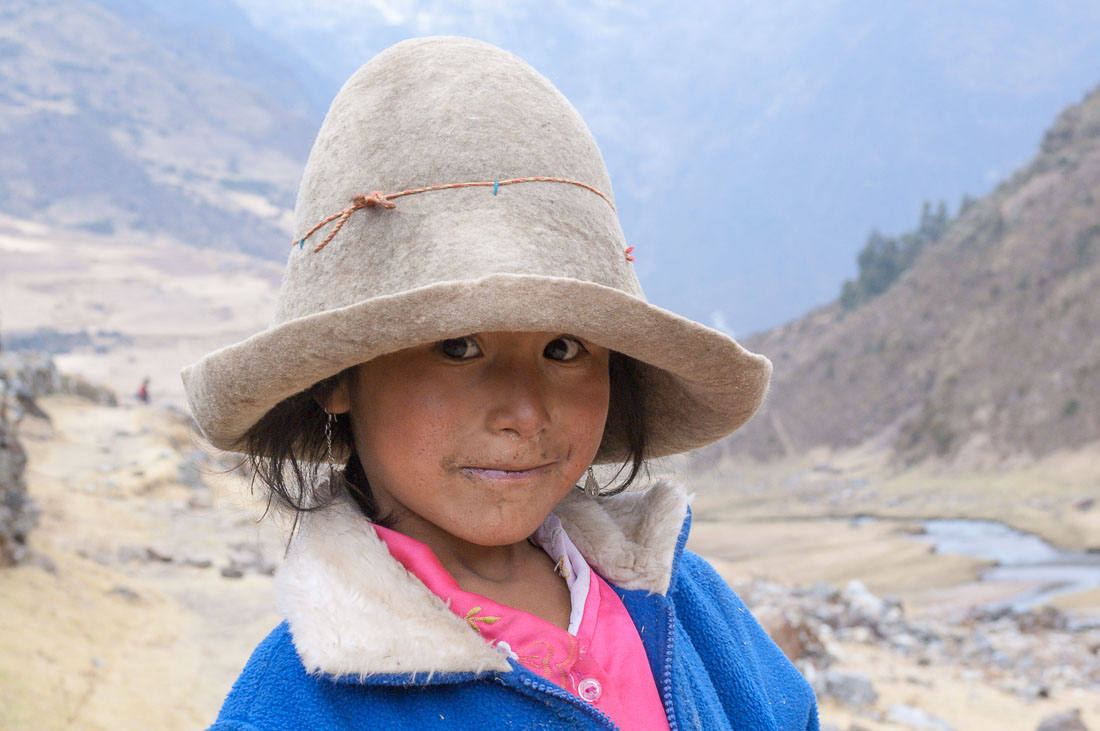 Child from the high elevation of the Cordillera Blanca, Peru, South America