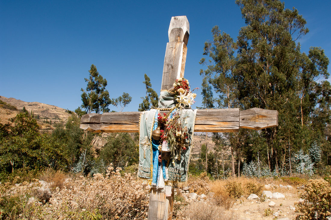 A cross on the trails of the Cordillera Blanca, Peru, South America