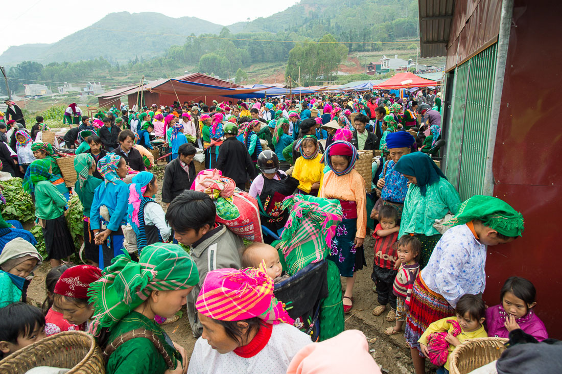 Crowed and busy market in Dong Van, Ha Giang Province, Viet Nam, Indochina, South East Asia