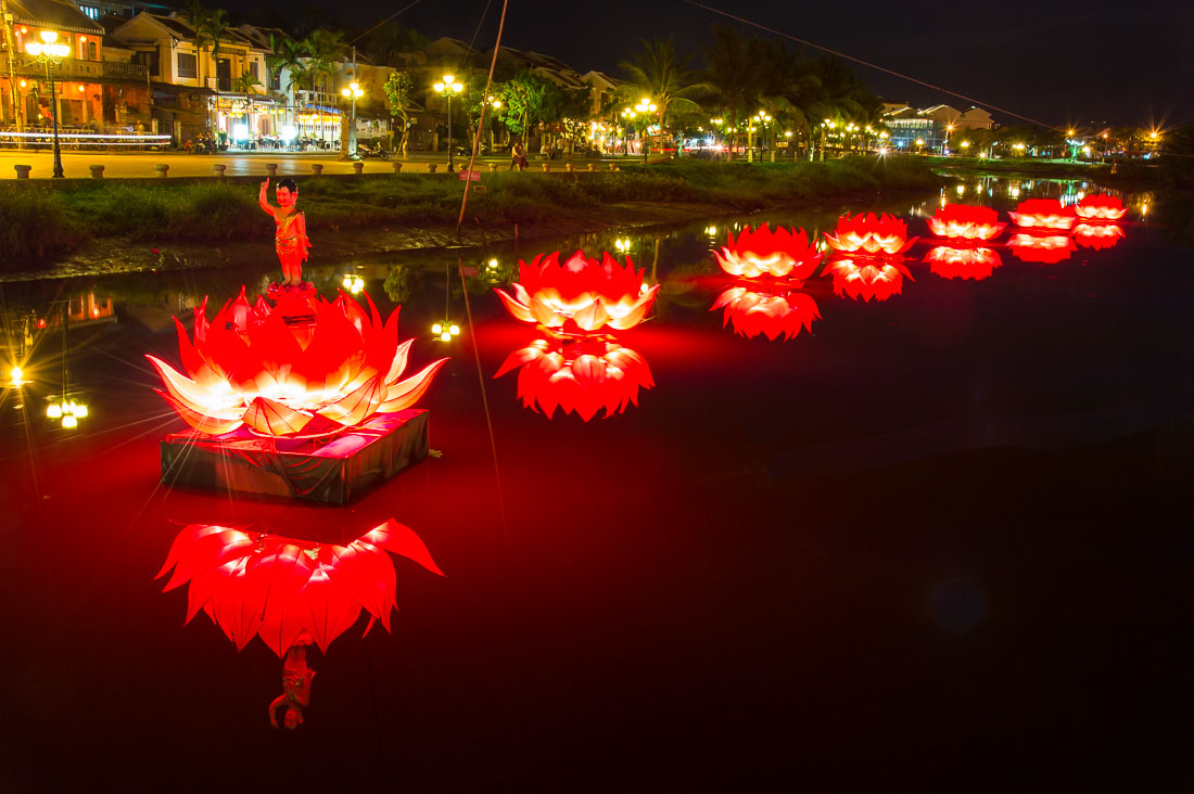 Baby Buddha statue on a floating lotus flower lantern, Thu Bon River, Hoi An, Quang Nam Province, Viet Nam, Indochina, South East Asia.