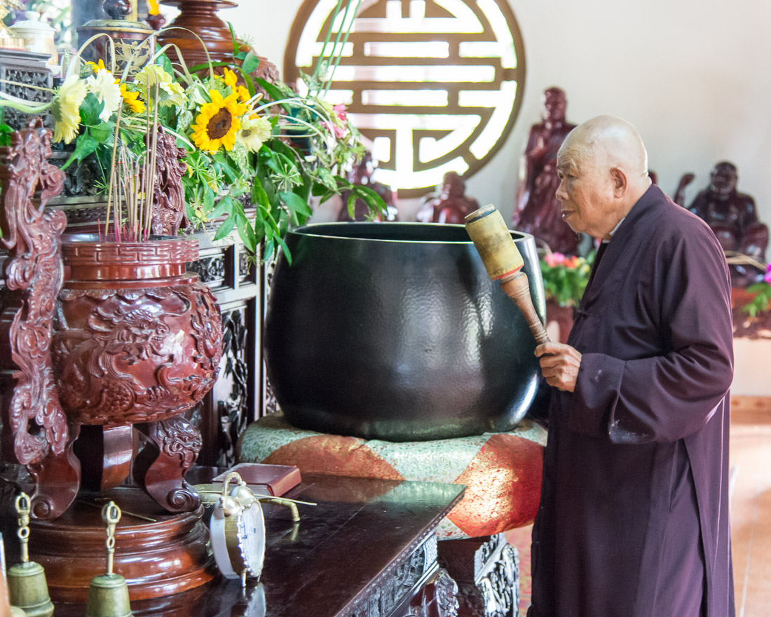 Old Buddhist monk during the Tet celebration at the To Dinh Chuc Thanh pagoda. Hoi An, Quang Nam Province, Viet Nam, Indochina, South East Asia. Nikon D4, 24-120mm, f/4.0