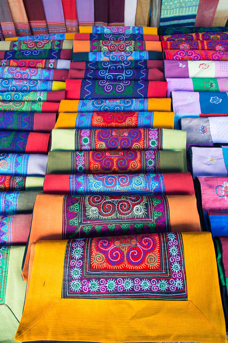 Colorful bands from the Flowers Hmong people ethnic minority, Bac Ha market, Lao Cai Province, Viet Nam, Indochina, South East Asia